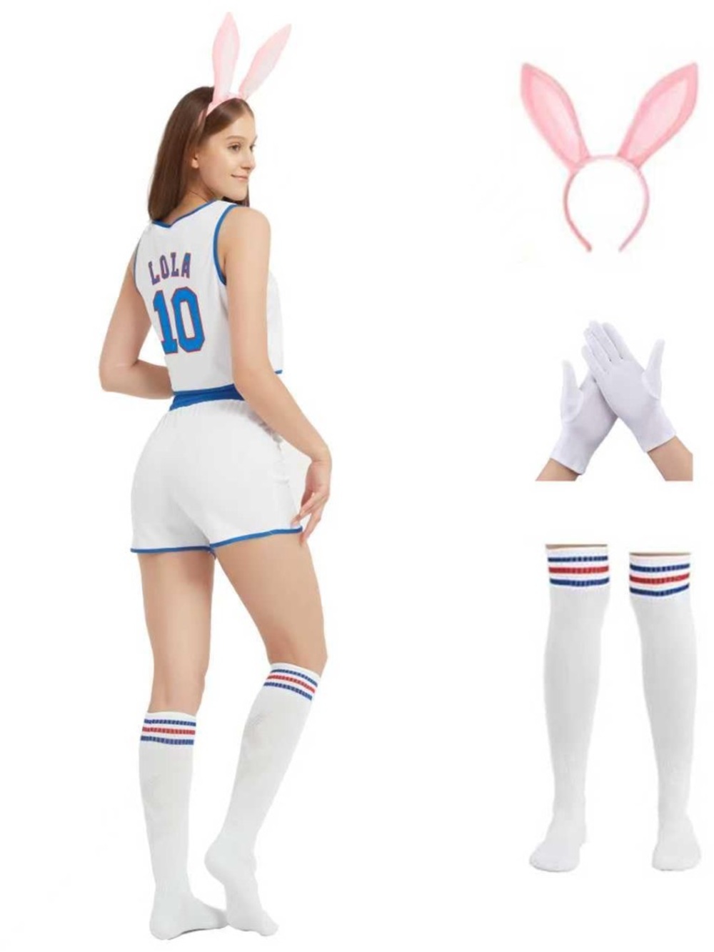 White & Blue Athletic Bunny Costume Set